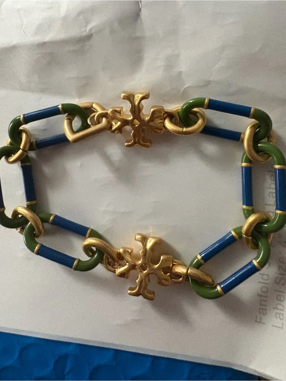 Tory Burch Gold-Tone Blue & Green Link Bracelet